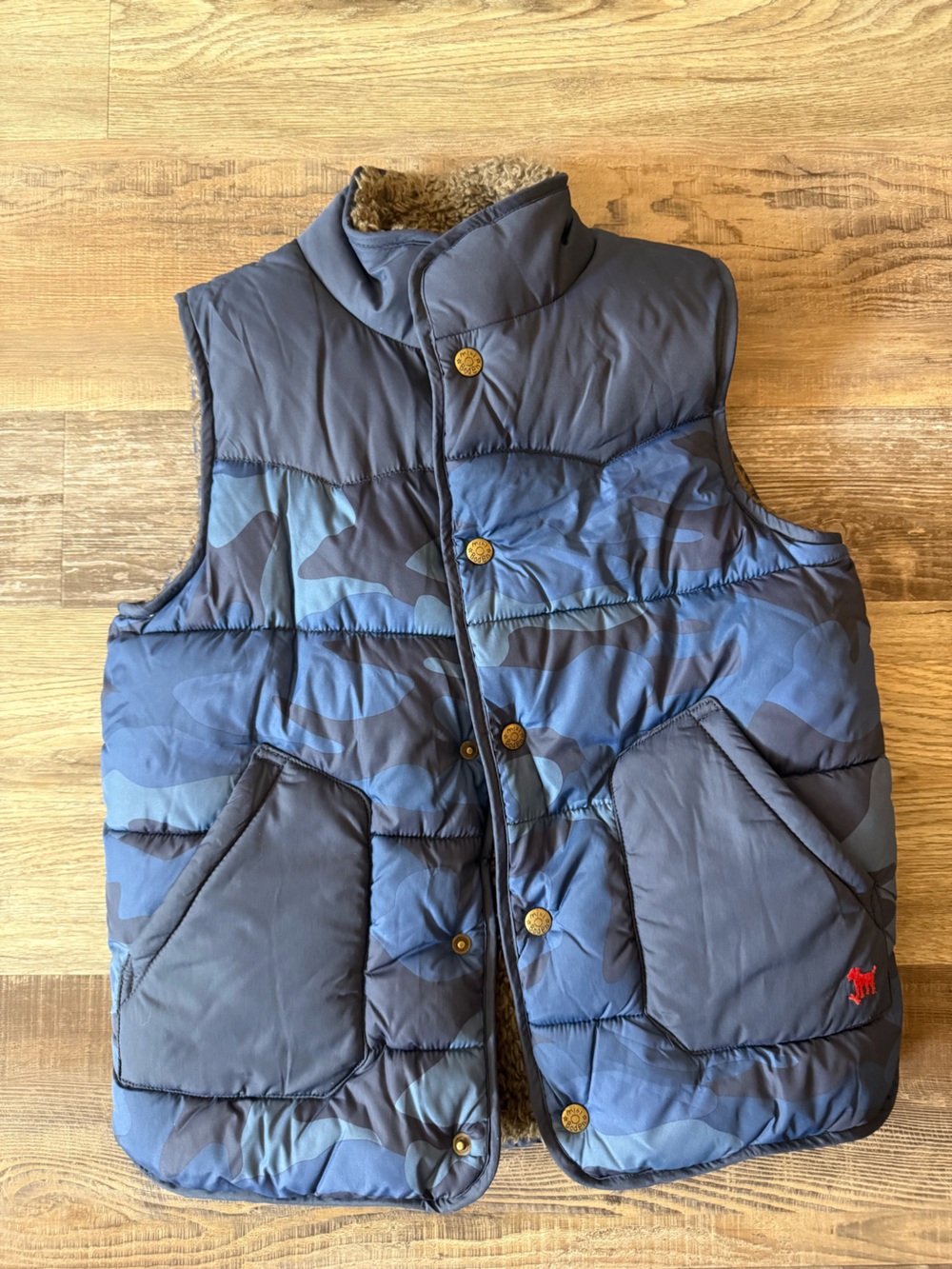 Mini Boden Boys Blue Camo Puffer Vest